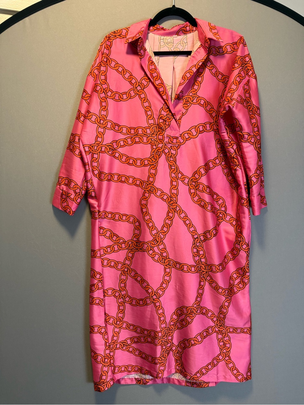 Pink Chain-Print Shirt Dress